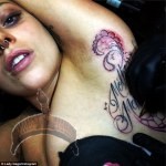 lady21 150x150 Pics: Lady Gaga Tattoos Her Under Arm; Inscribes “Mother Monster” 