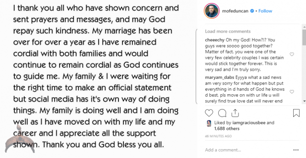 Actor Mofe Duncan’s 3-Yrs Marriage Hits The Rock As Wife Confirms Split