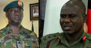 L-R Commandant, Ikeja Cantonment, Major General Musa Sanni Yusuf and Chief of Army Staff, Lt.-Gen Tukur Buratai