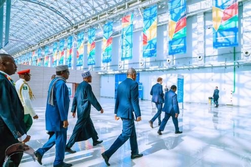 President Buhari heading to the venue of the Russia-Africa Economic forum in Sochi