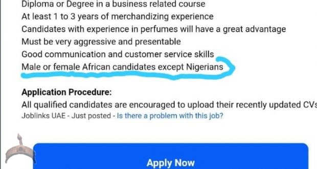 Dubai racist job ad